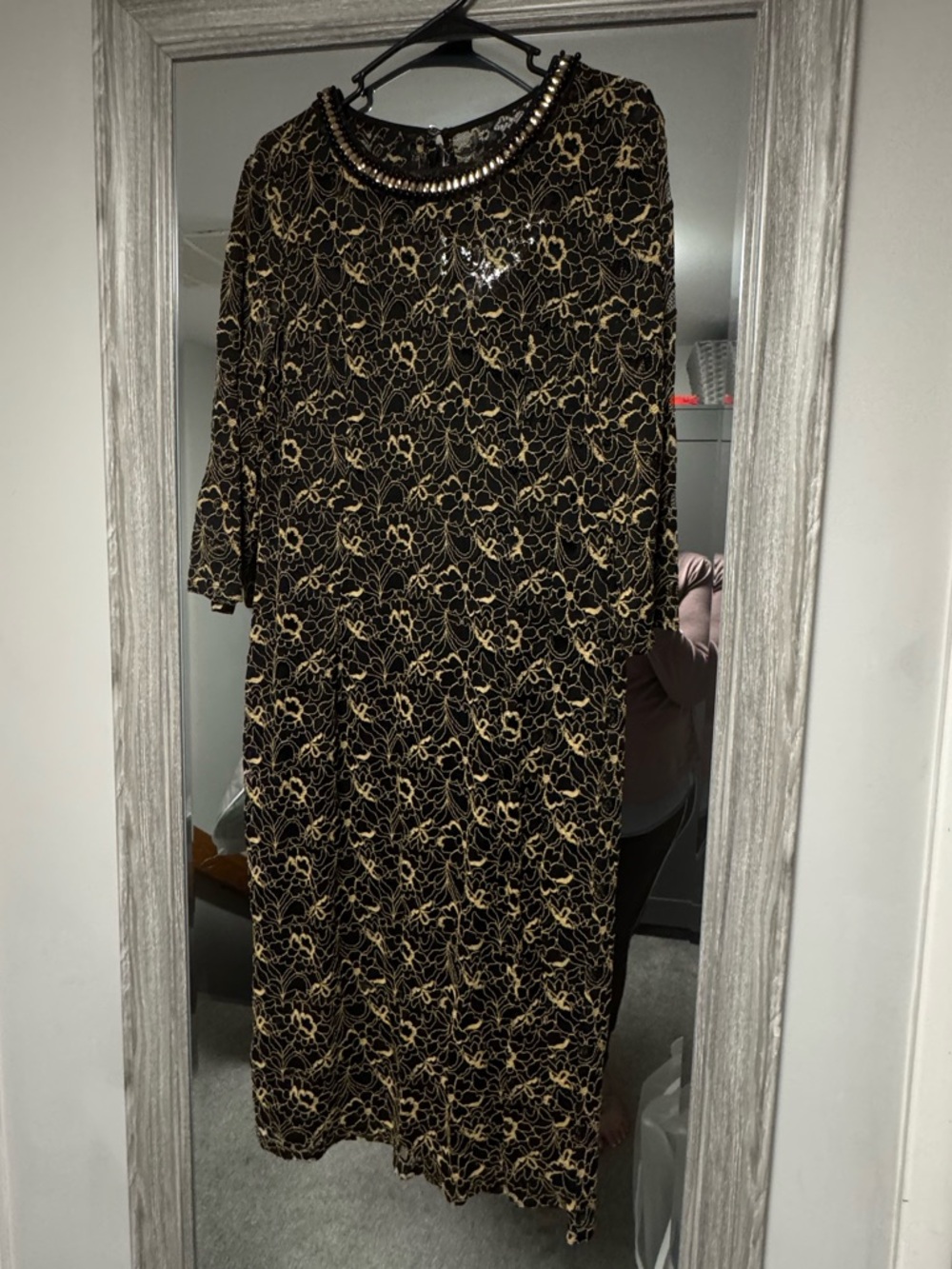 Liz Claiborne Black Dress with Gold Lace Embroidery